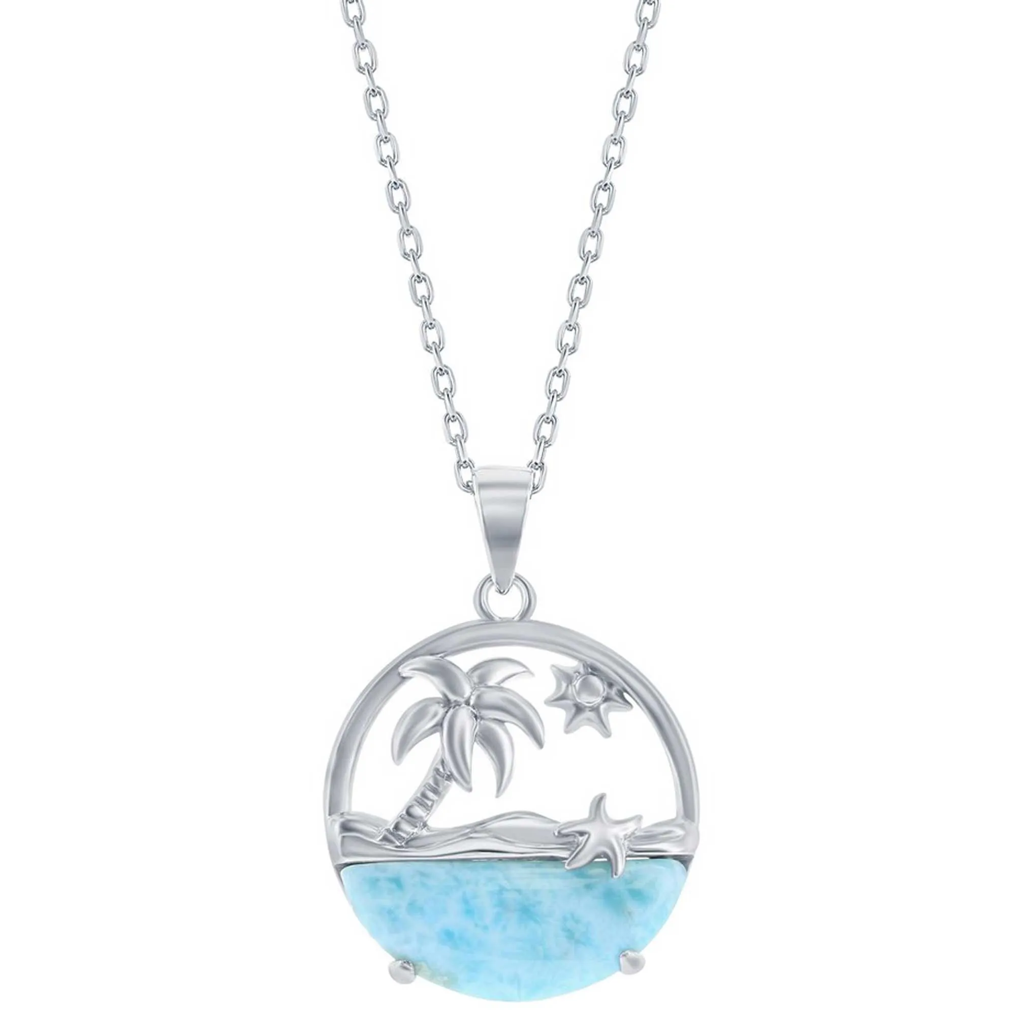 Classic Jewelry Women's Necklace - Palm Tree Sun and Starfish Larimar | M-6910