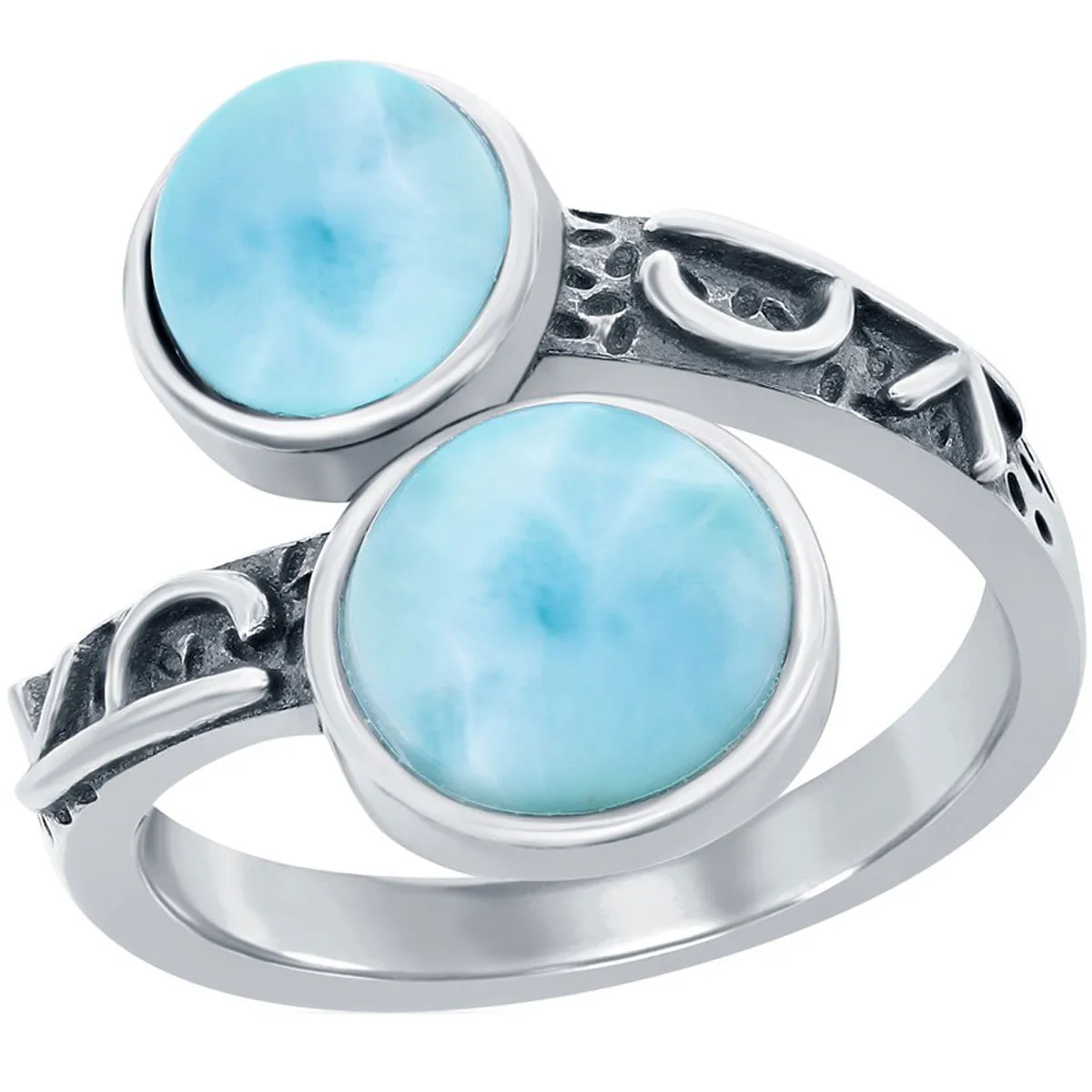 Classic Jewelry Women's Ring - Round Larimar Designed Bypass, Size 9 | W-2676-9