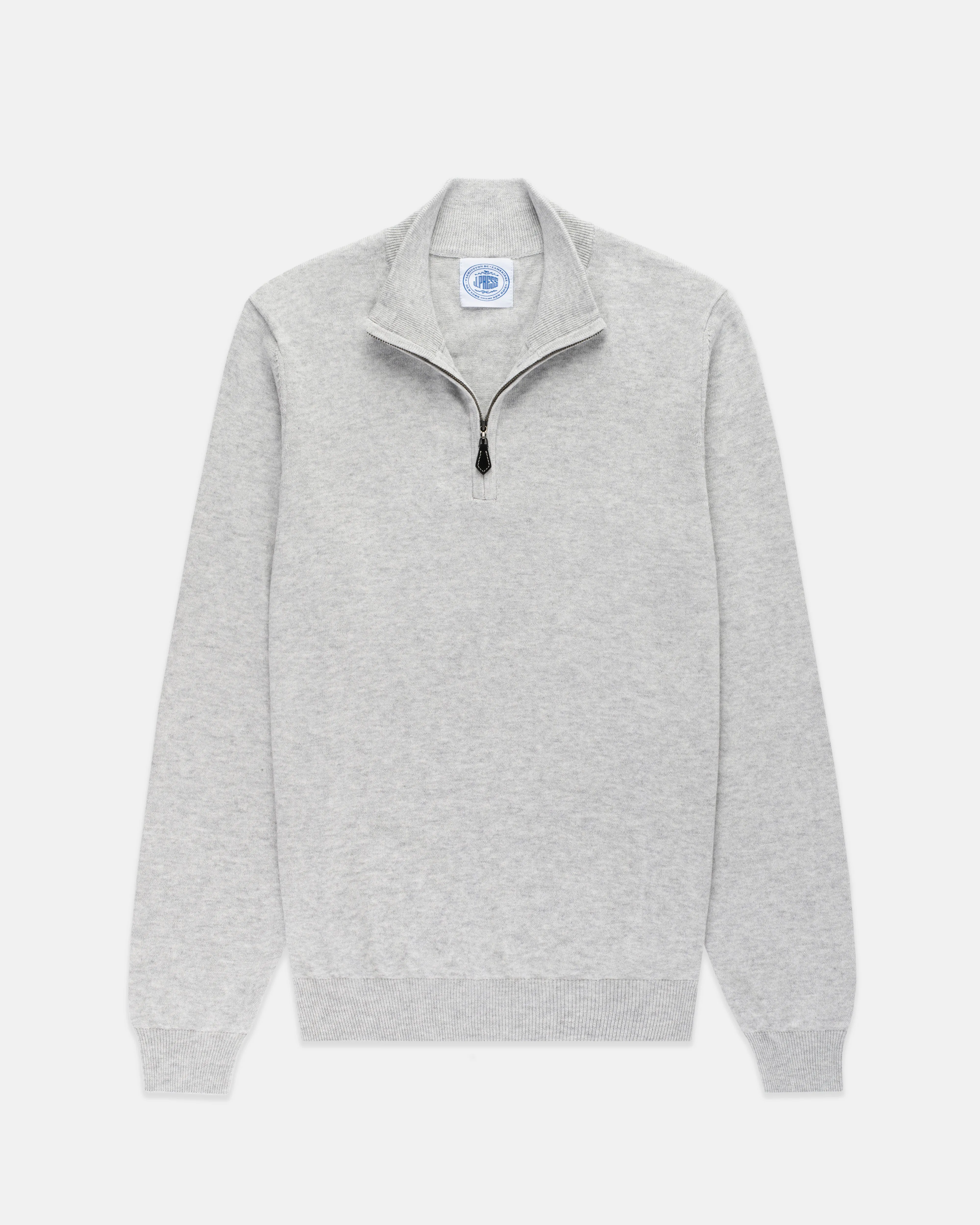 COTTON CASHMERE QUARTER ZIP UP-LIGHT GREY