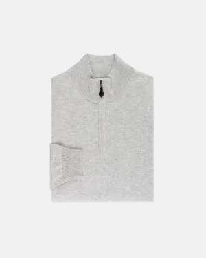 COTTON CASHMERE QUARTER ZIP UP-LIGHT GREY
