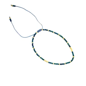 Crystals & Beaded Jewellery Adjustable Beaded Bracelet - Dark Blue & Gold Glass