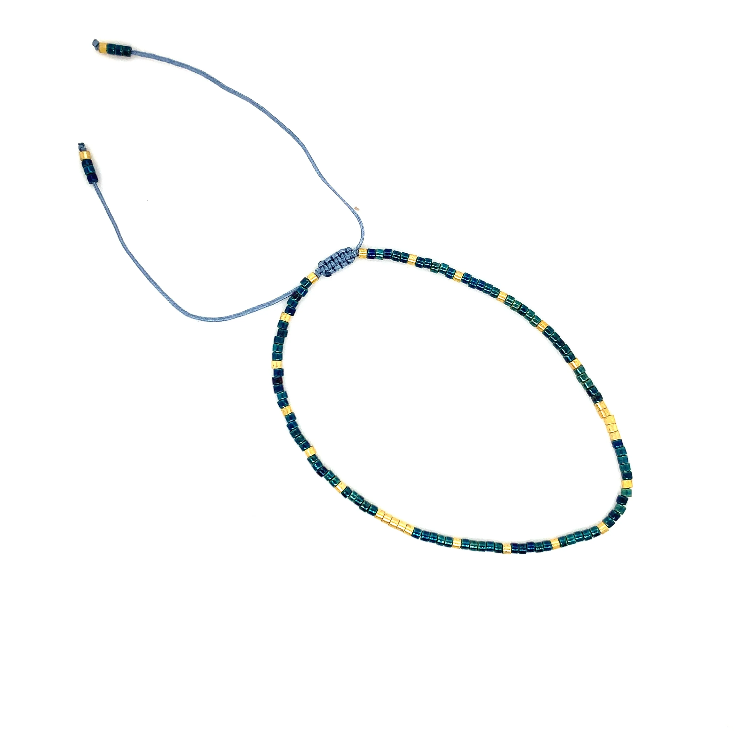 Crystals & Beaded Jewellery Adjustable Beaded Bracelet - Dark Blue & Gold Glass
