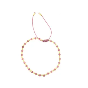 Crystals & Beaded Jewellery Adjustable Beaded Bracelet - Pink & Gold Gemstone