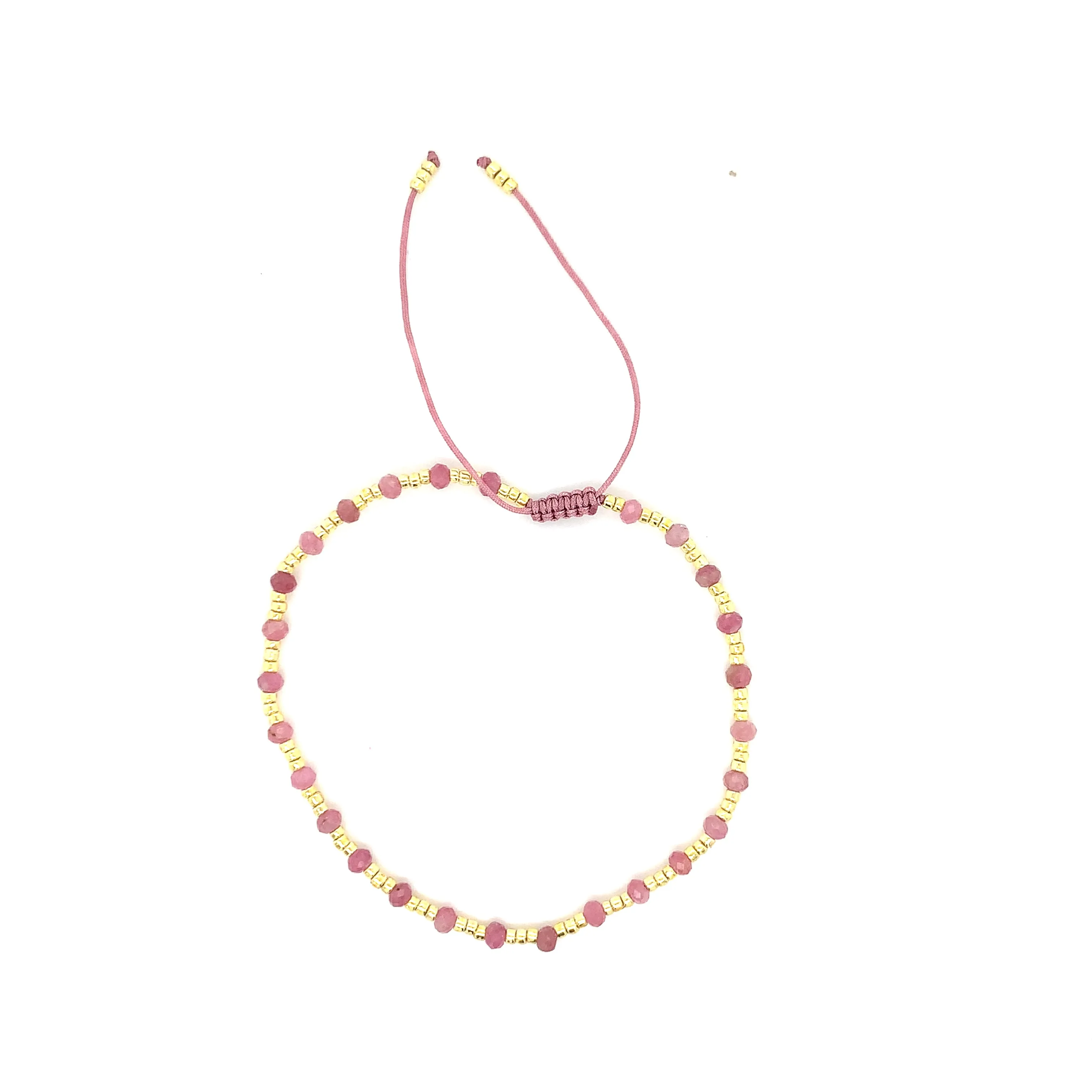Crystals & Beaded Jewellery Adjustable Beaded Bracelet - Pink & Gold Gemstone