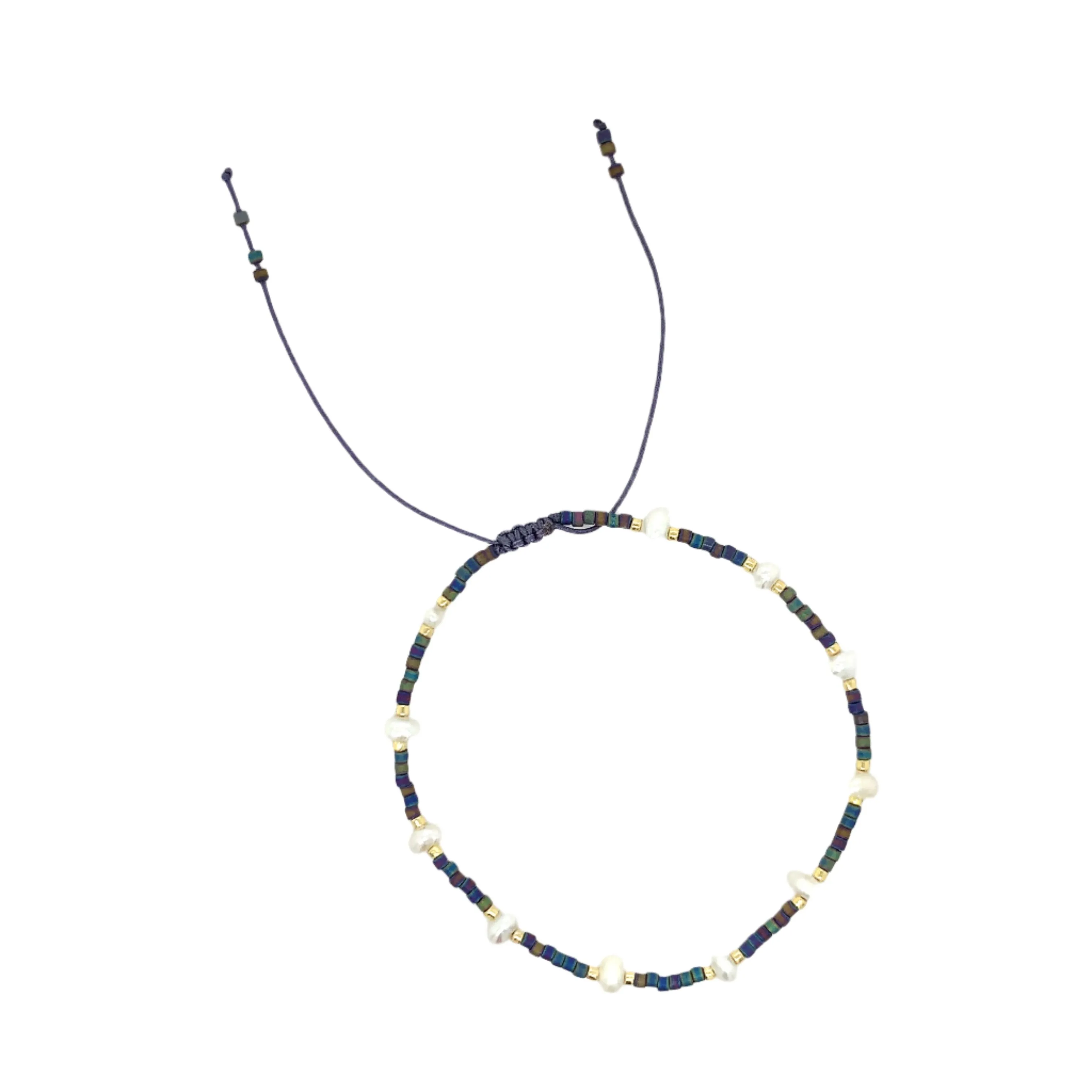 Crystals & Beaded Jewellery Adjustable Beaded Bracelet -  Purple/Blue & Pearls Gemstone