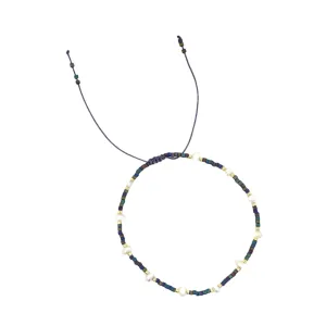 Crystals & Beaded Jewellery Adjustable Beaded Bracelet -  Purple/Blue & Pearls Gemstone