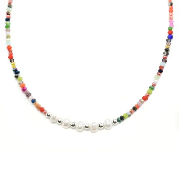 Crystals & Beaded Jewellery Beaded Necklace - Multi Coloured Beads and Pearls