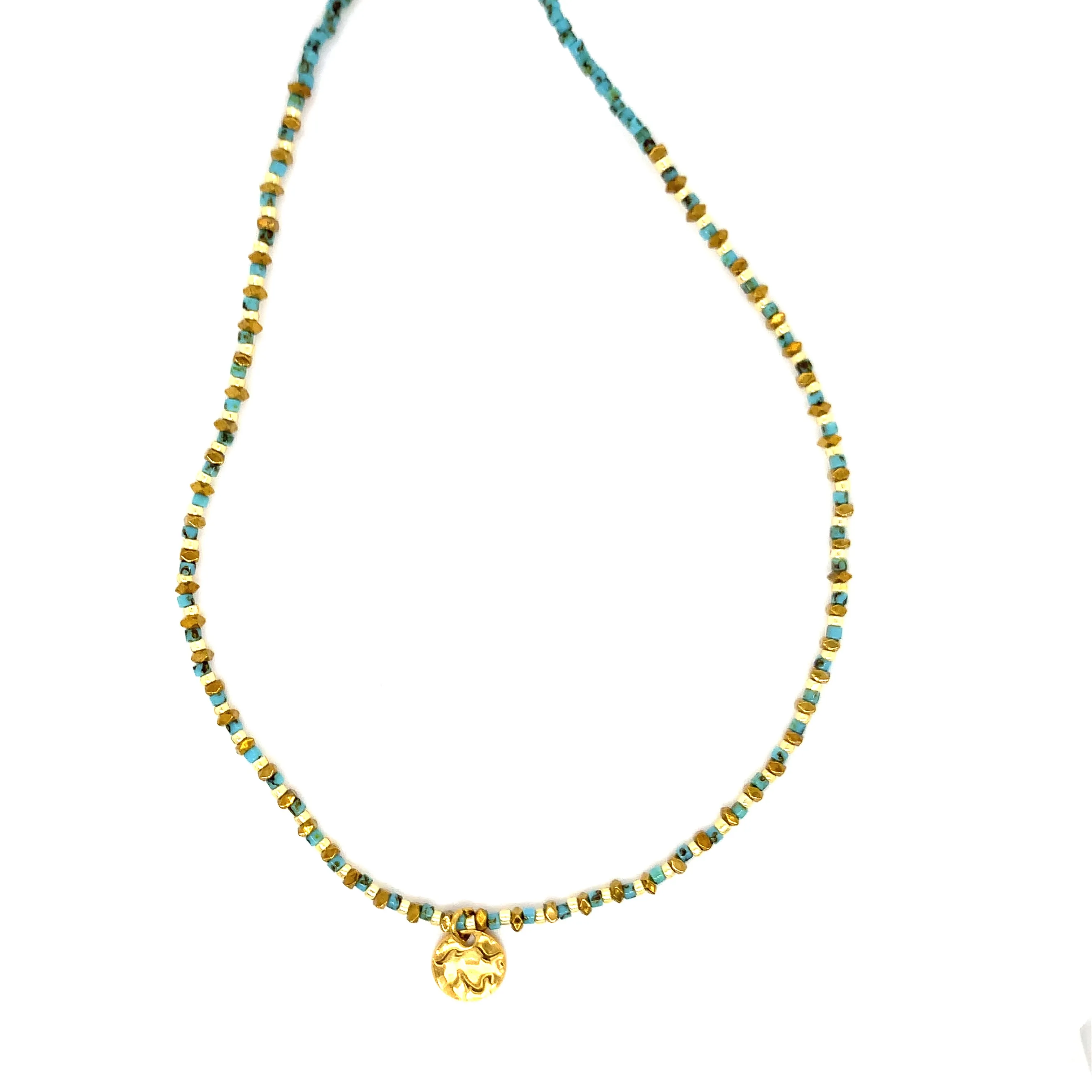 Crystals & Beaded Jewellery Copper Beaded Necklace - Blue/Gold Gemstone