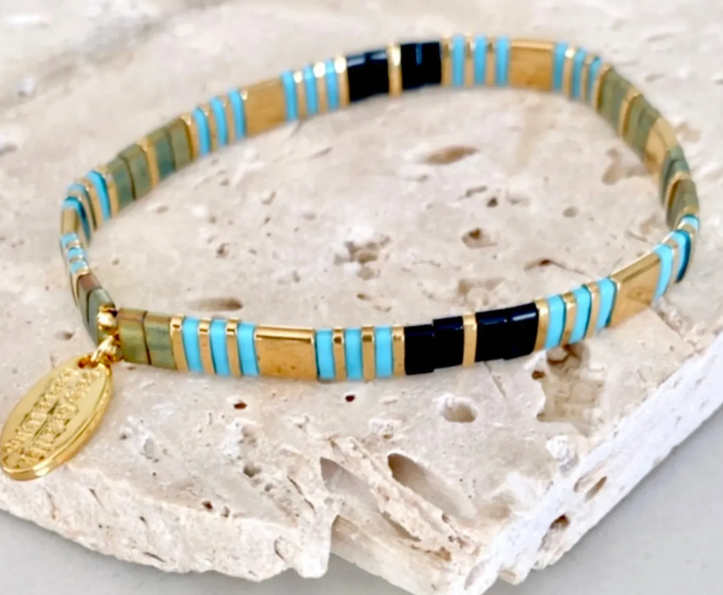 Crystals & Beaded Jewellery Ibiza Bracelet - Virbrant Turquoise & Rich Gold