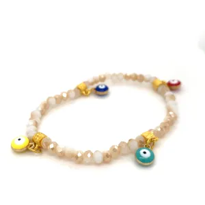 Crystals & Beaded Jewellery Mati Evil Eye- Cream Crystal Bracelets