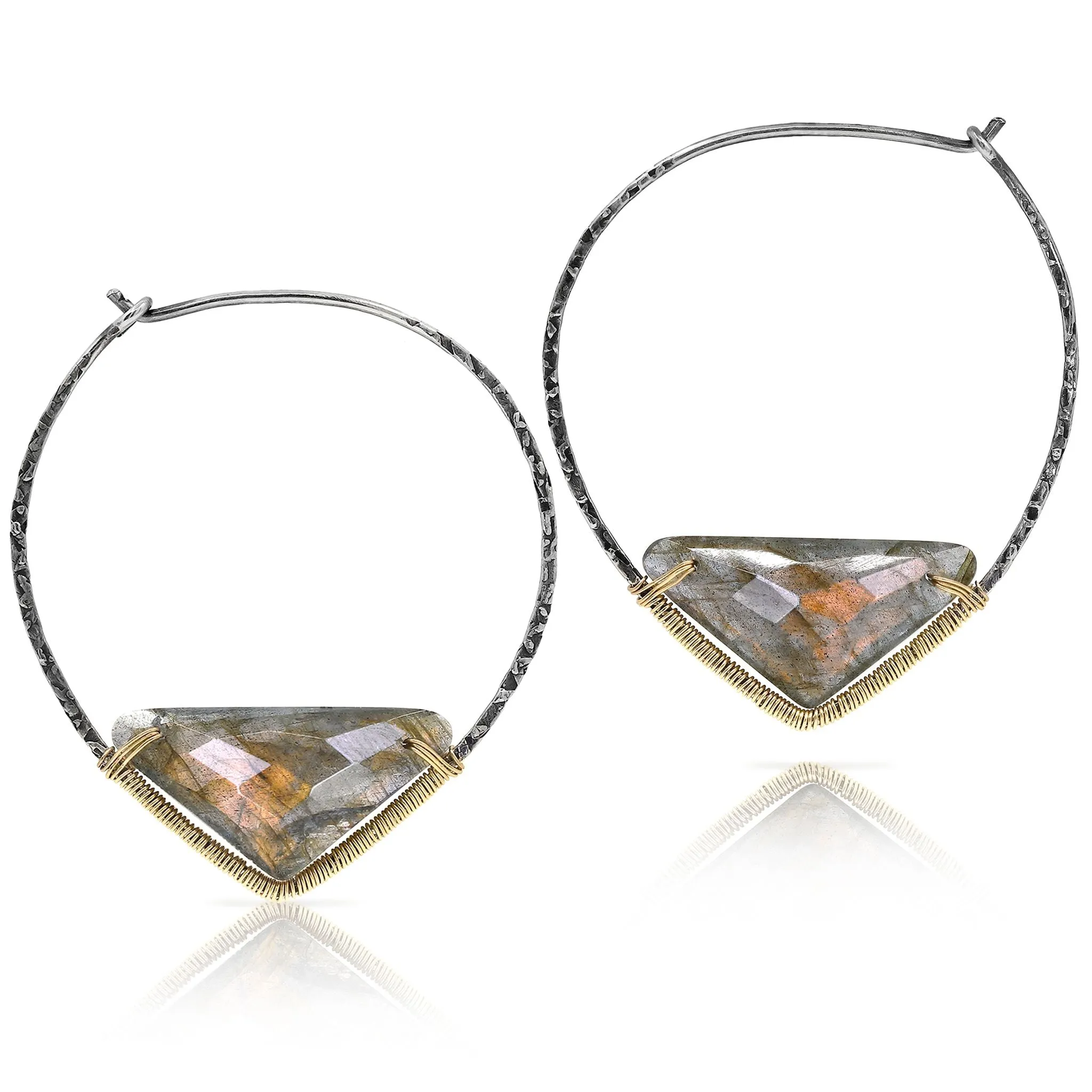 Dana Kellin Triangular Faceted Spectrolite Labradorite Hoop Earrings