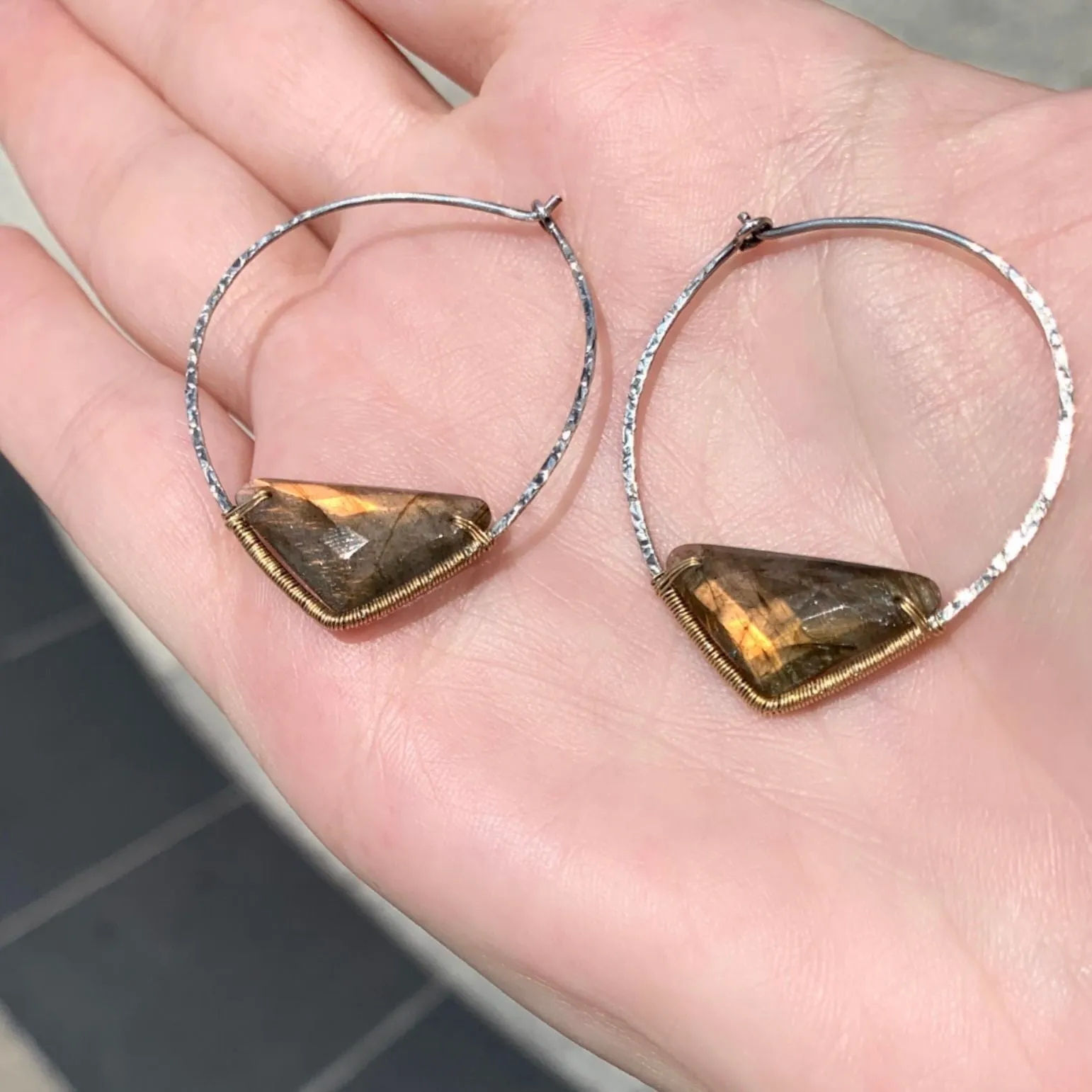 Dana Kellin Triangular Faceted Spectrolite Labradorite Hoop Earrings