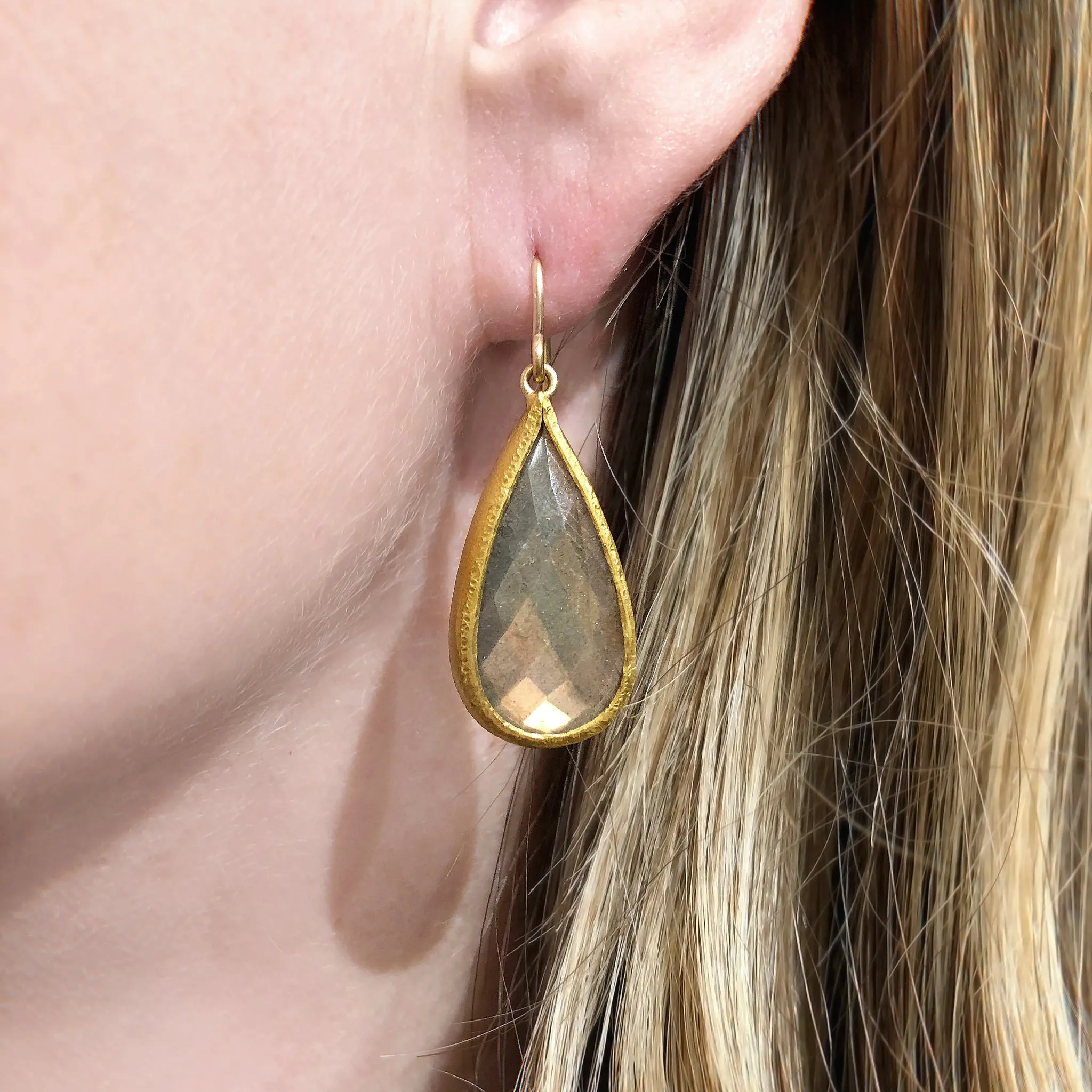 Devta Doolan Fine Spectrolite Labradorite Gold One of a Kind Earrings
