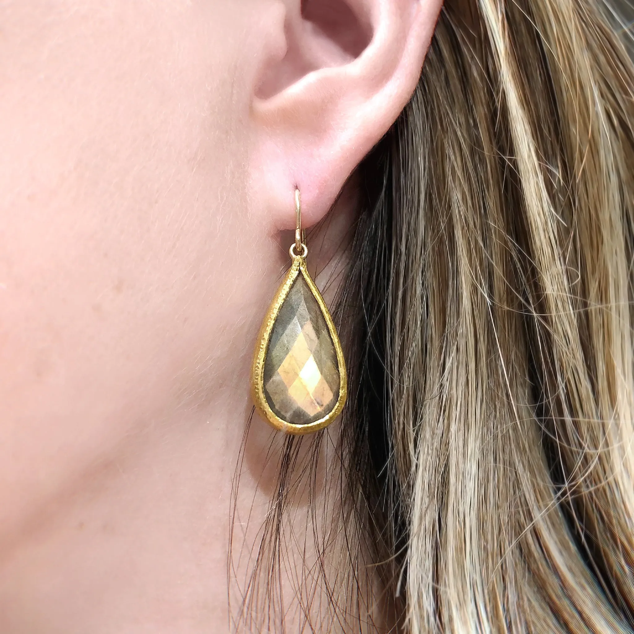 Devta Doolan Fine Spectrolite Labradorite Gold One of a Kind Earrings