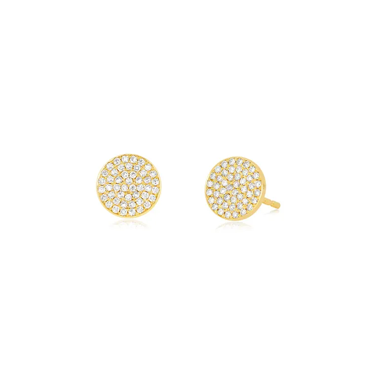 Diamond Disc Gold Stud Earrings