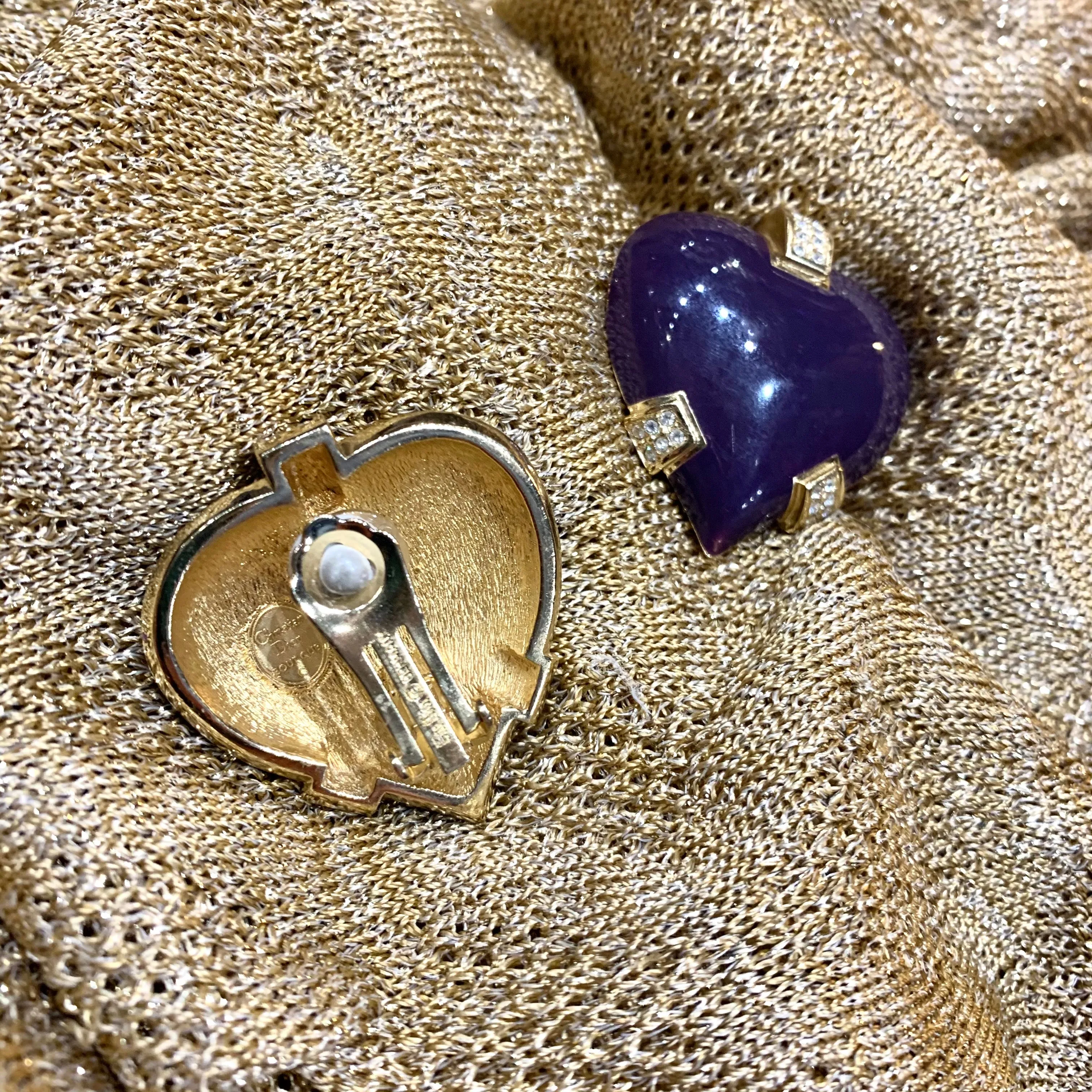Dior heart purple clip on earrings
