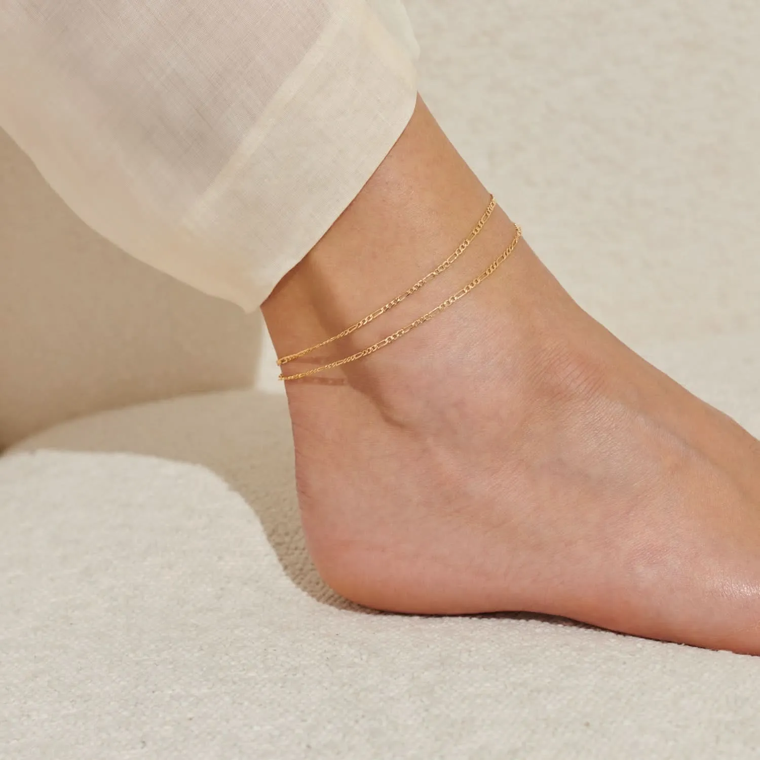 Double Figaro Gold Plated Anklet 8533 Joma Jewellery