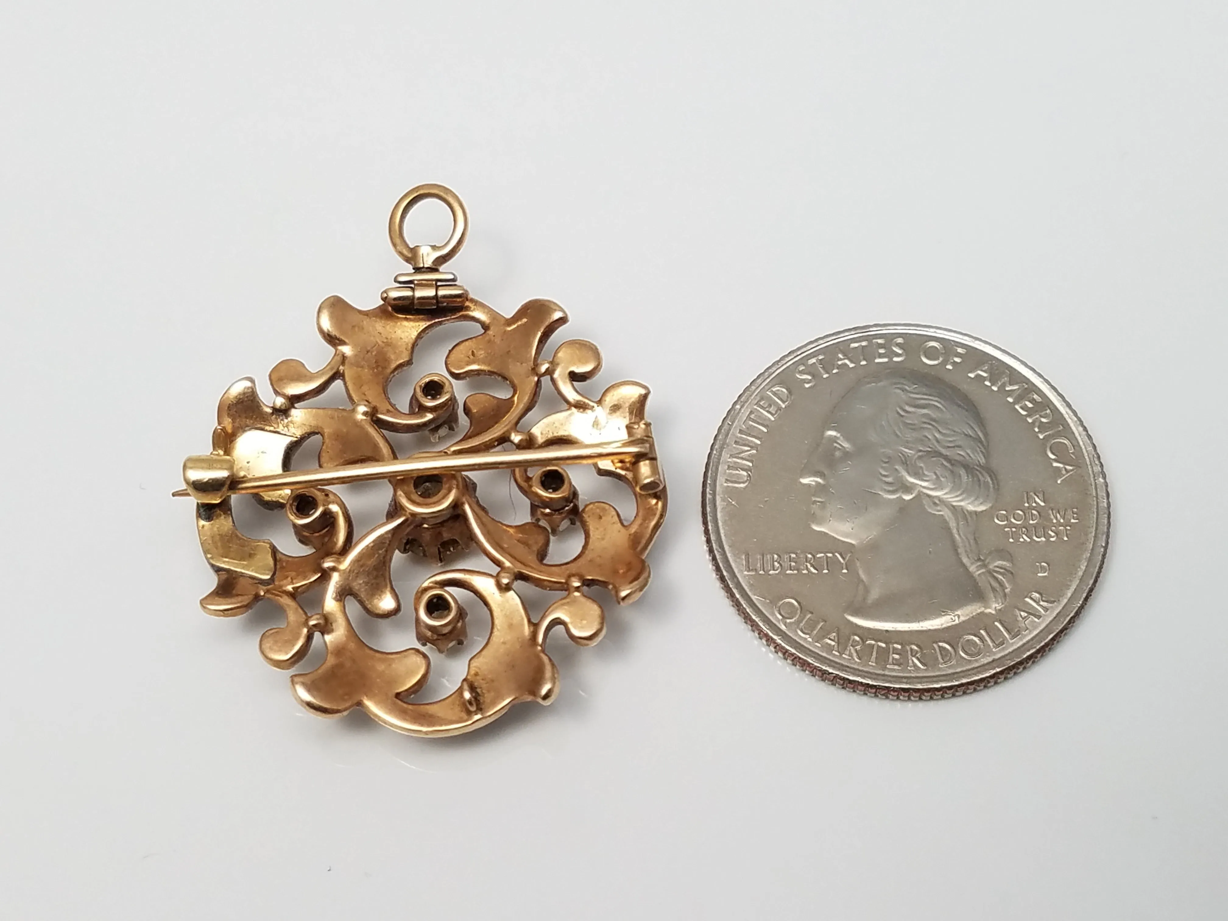 Early 1900's 14k Yellow Gold Diamond Pearl Pendant/Brooch