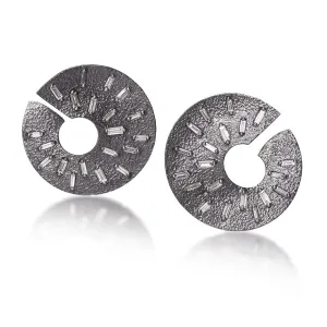 Elizabeth Garvin Diamond Baguette Ice Spiral Oxidized Silver Earrings