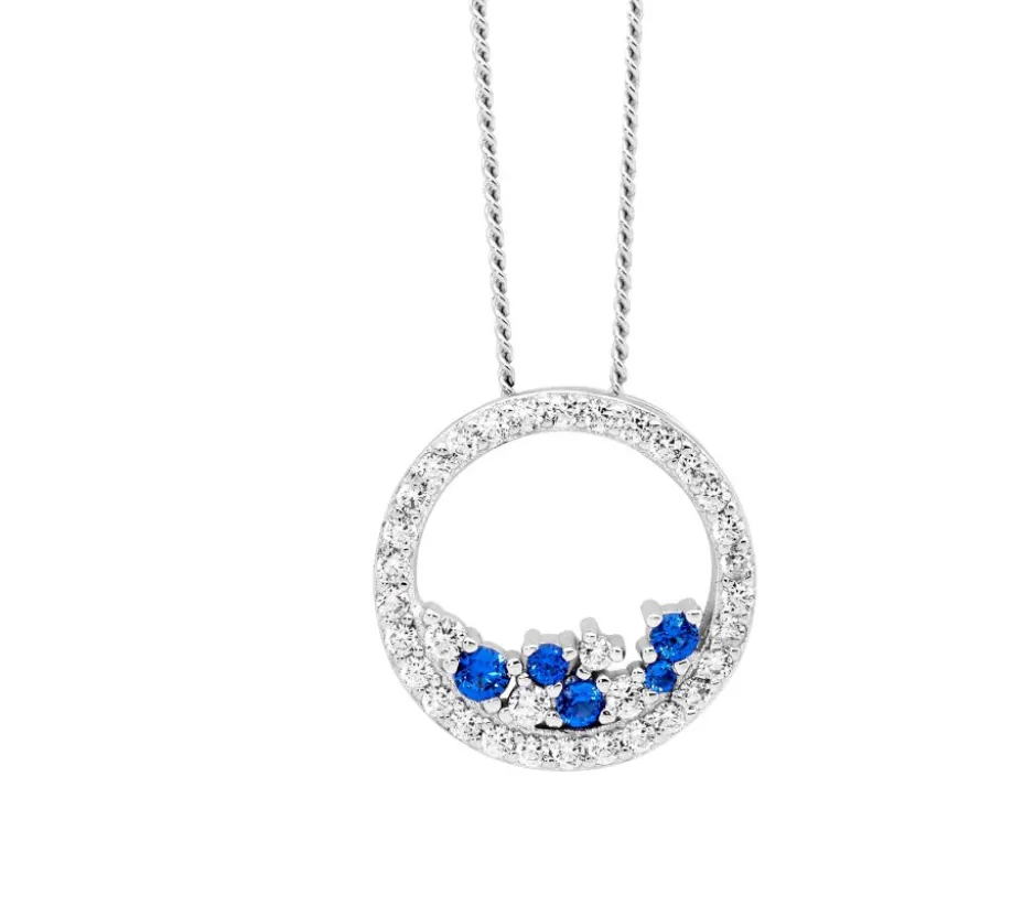 Ellani Collections Jewellerys blue & WH CZ Open circle pendant and earrings