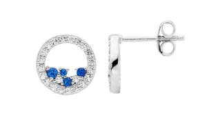 Ellani Collections Jewellerys blue & WH CZ Open circle pendant and earrings
