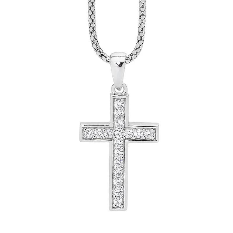 Ellani Collections Jewellerys CZ Cross Silver Pendant