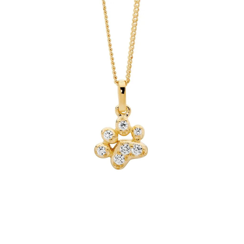 Ellani Collections Jewellerys Paw Print with CZ Pendant - 3 Colours