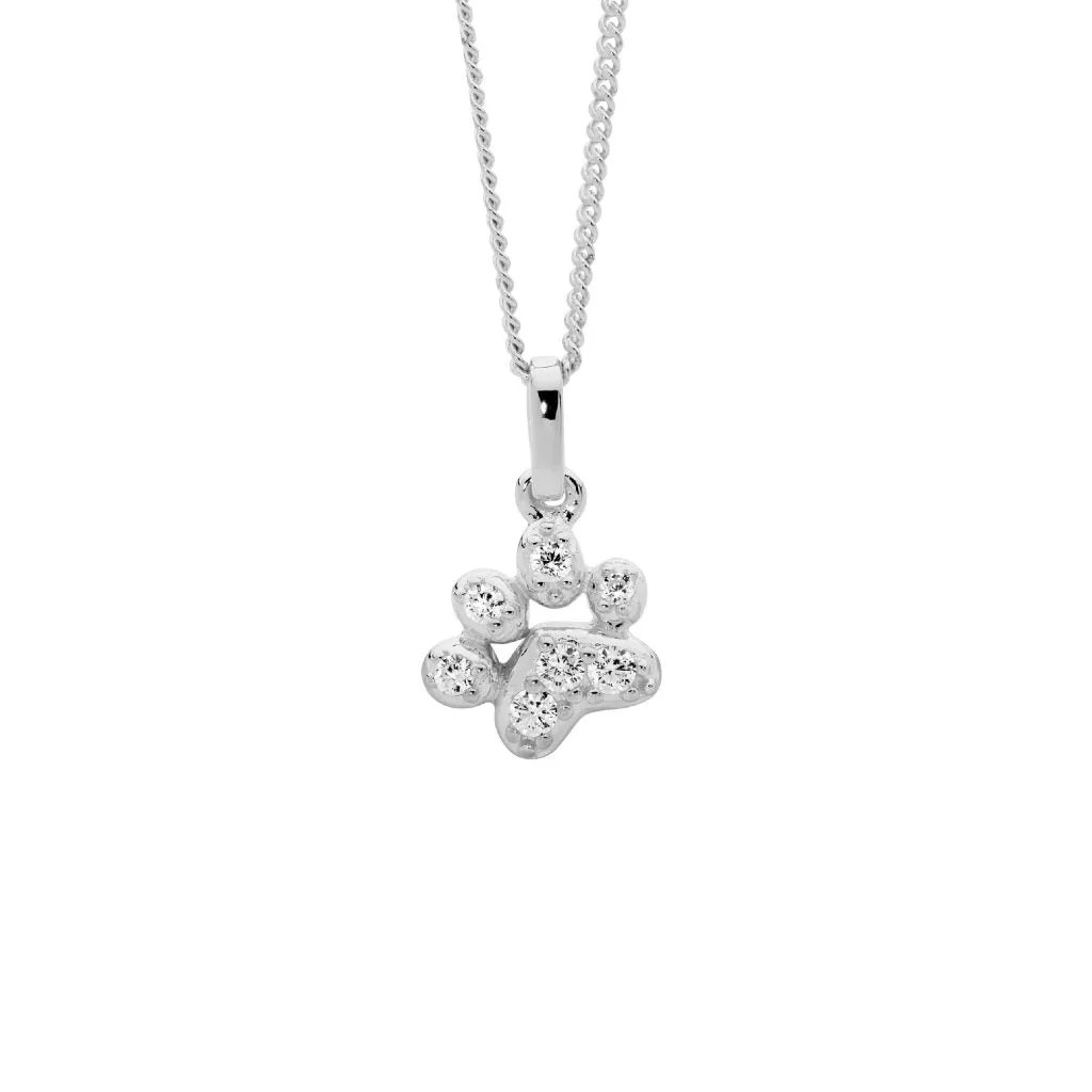 Ellani Collections Jewellerys Paw Print with CZ Pendant - 3 Colours