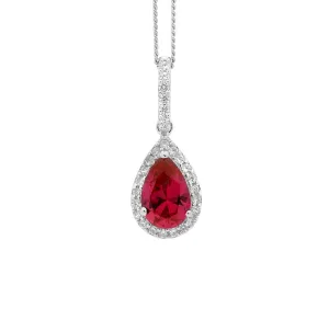 Ellani Collections Jewellerys Red CZ Pear Drop with White CZ Surround - Pendant & Earring