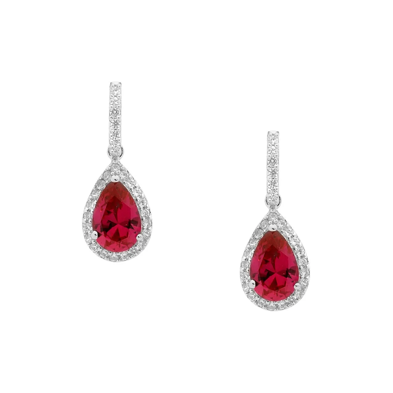 Ellani Collections Jewellerys Red CZ Pear Drop with White CZ Surround - Pendant & Earring