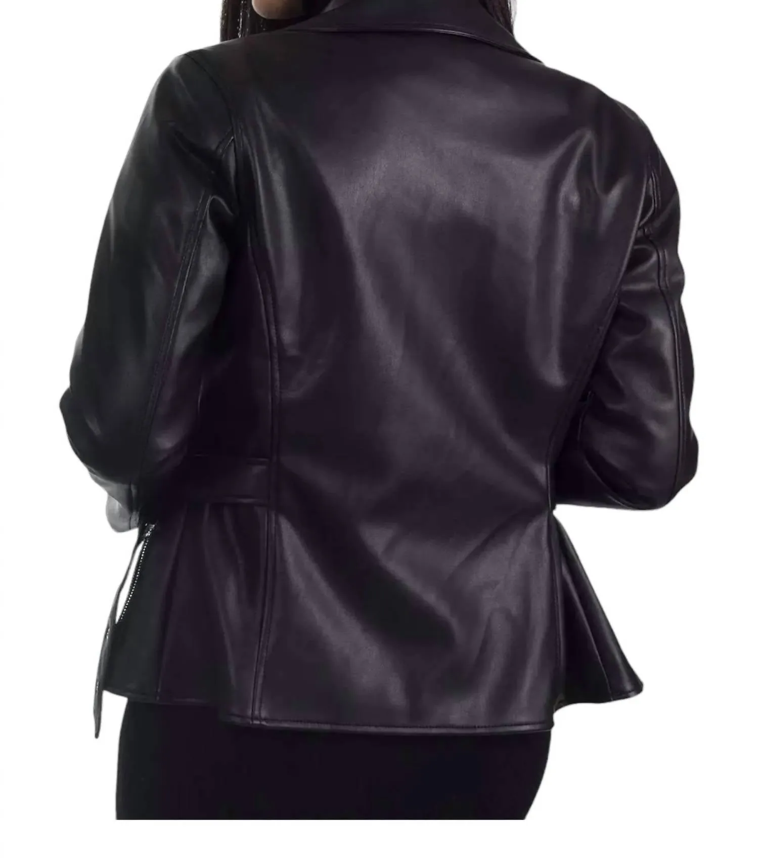 Faux Leather With Belt Biker Jacket In Black