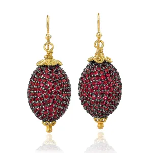 Fern Freeman Shimmering Ruby Yellow Gold Oval Dangle Drop Earrings