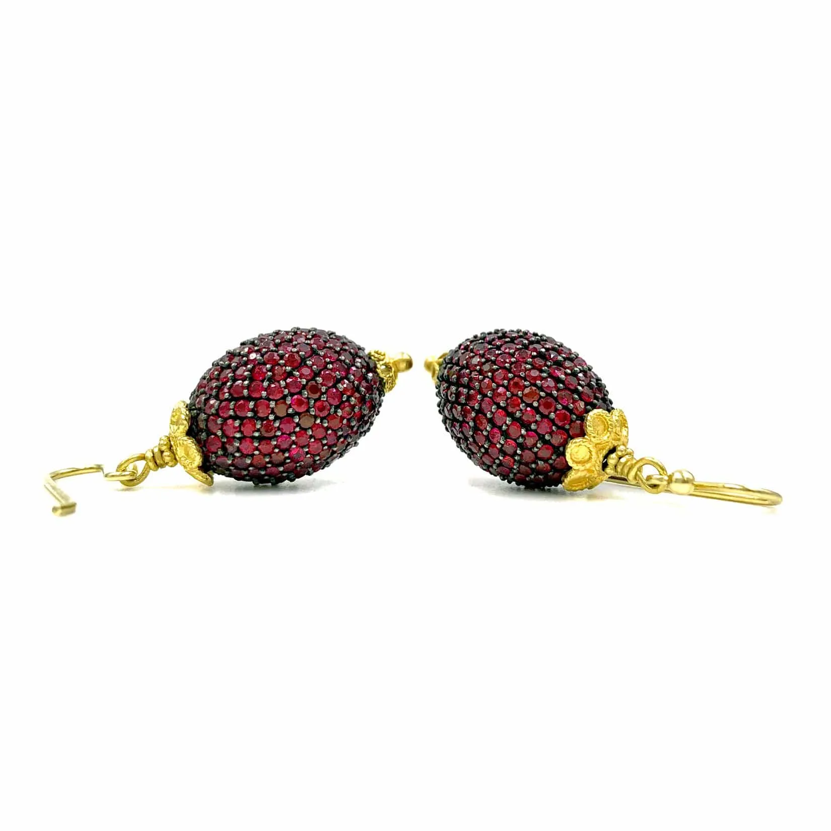 Fern Freeman Shimmering Ruby Yellow Gold Oval Dangle Drop Earrings