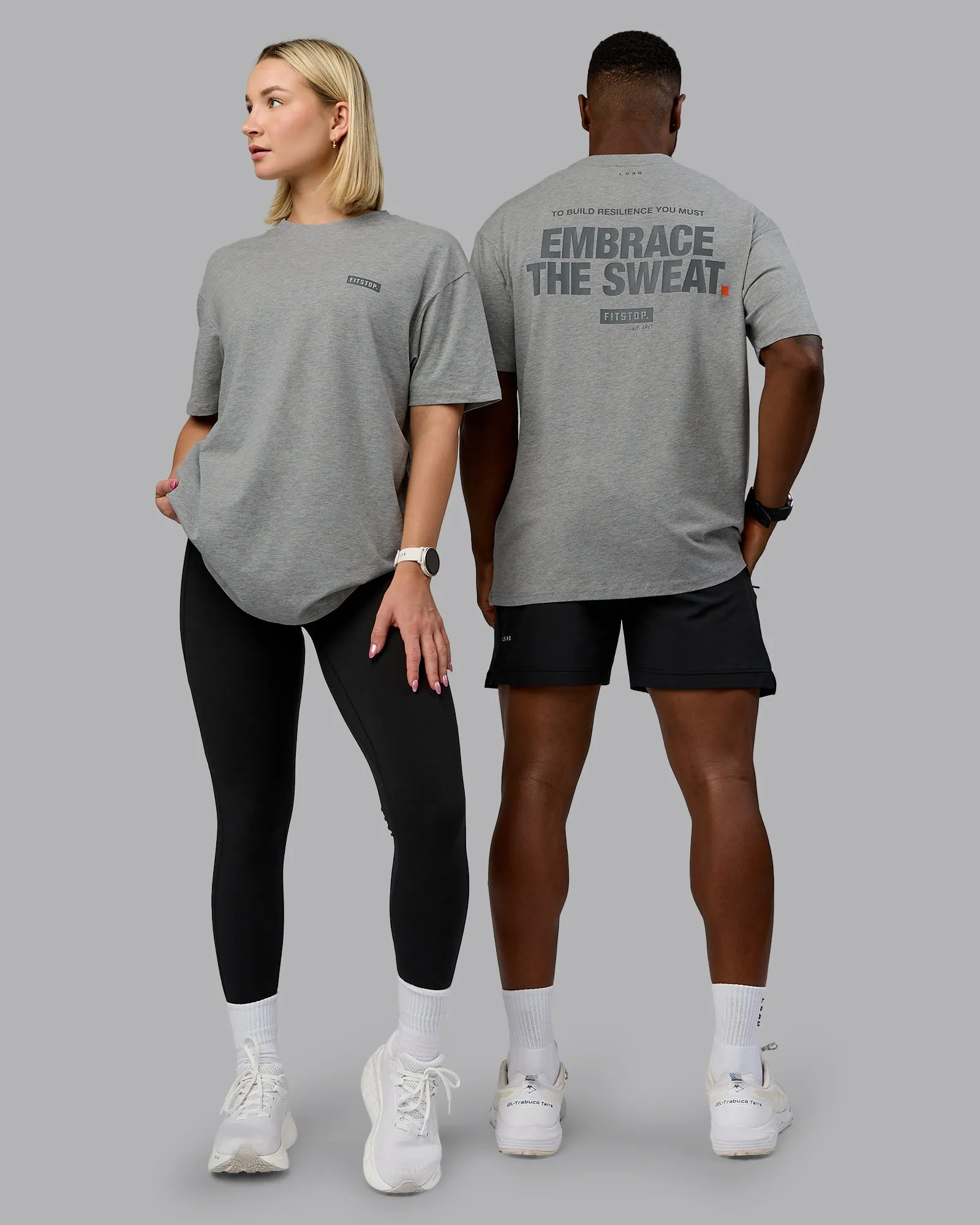 Fitstop Embrace the Sweat FLXCotton Oversized Tee - Light Grey Marl - Cool Grey