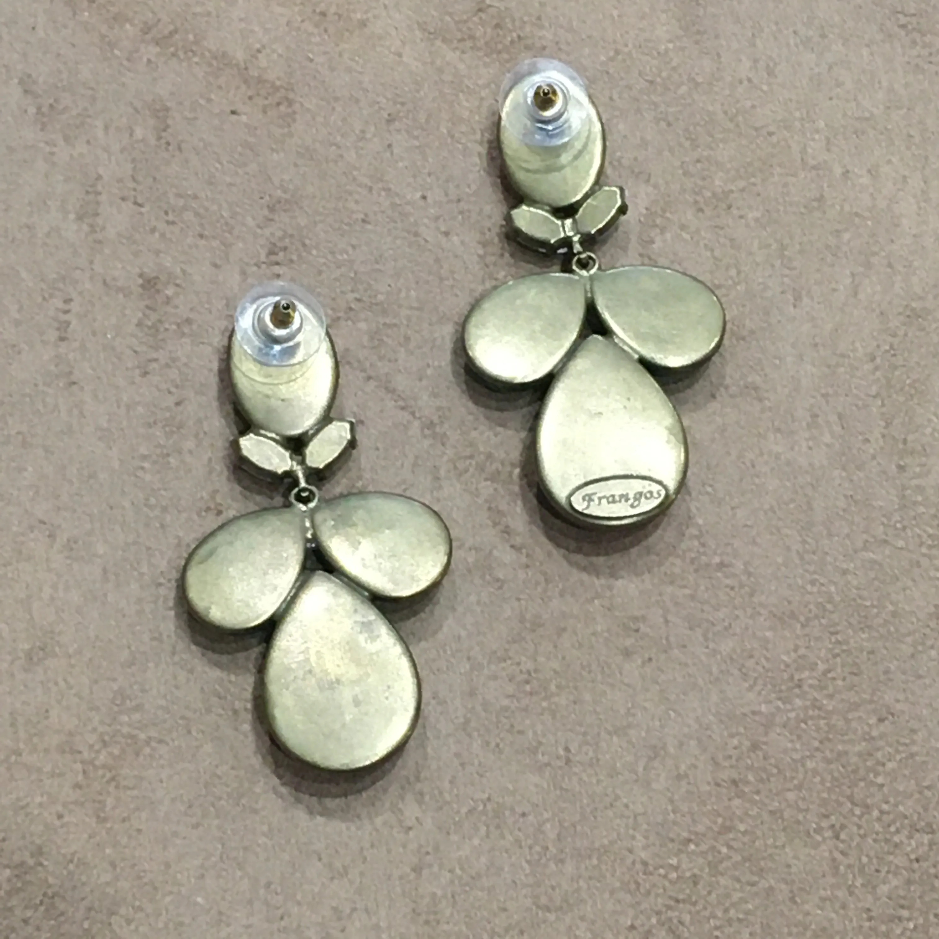 Foiled glass Red, green statement earrings by Frangos