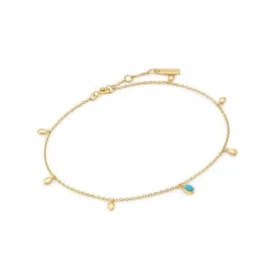 Gold Turquoise Drop Pendant Anklet F044-01G Ania Haie Jewellery