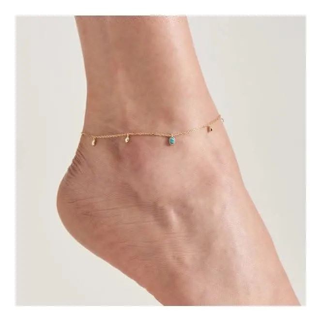 Gold Turquoise Drop Pendant Anklet F044-01G Ania Haie Jewellery