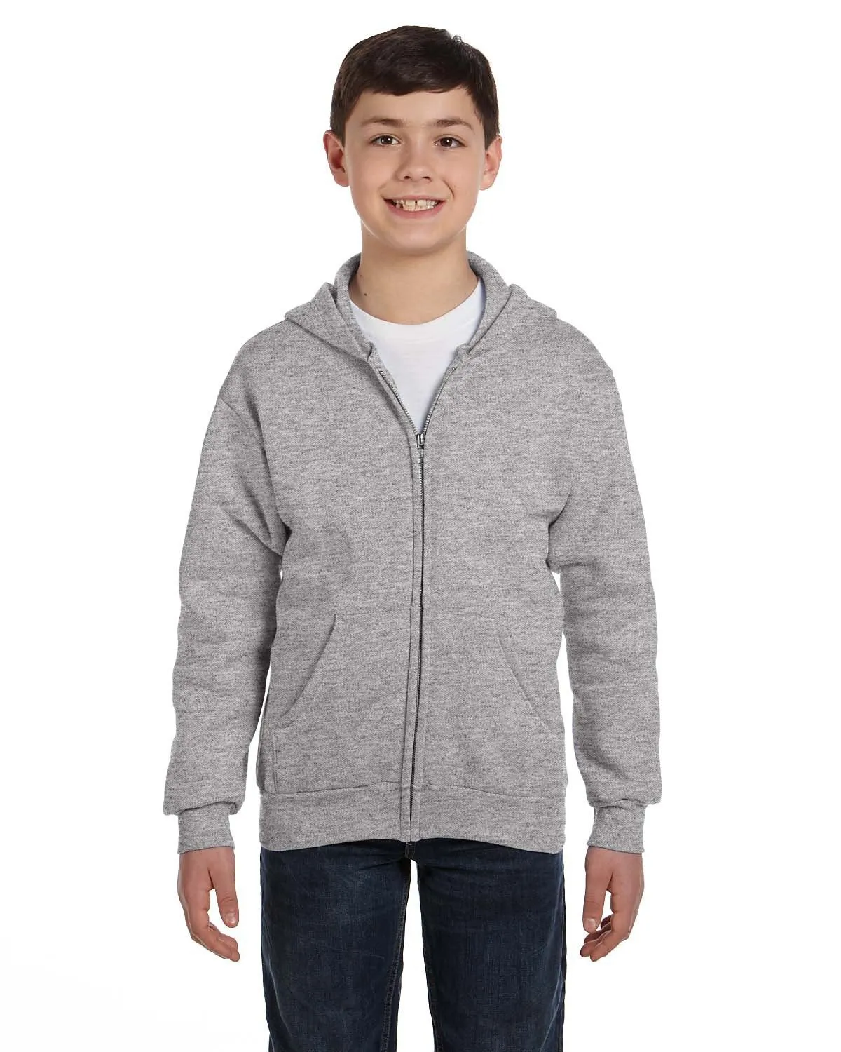 Hanes P480 Youth EcoSmart 50/50 Full-Zip Hooded Sweatshirt