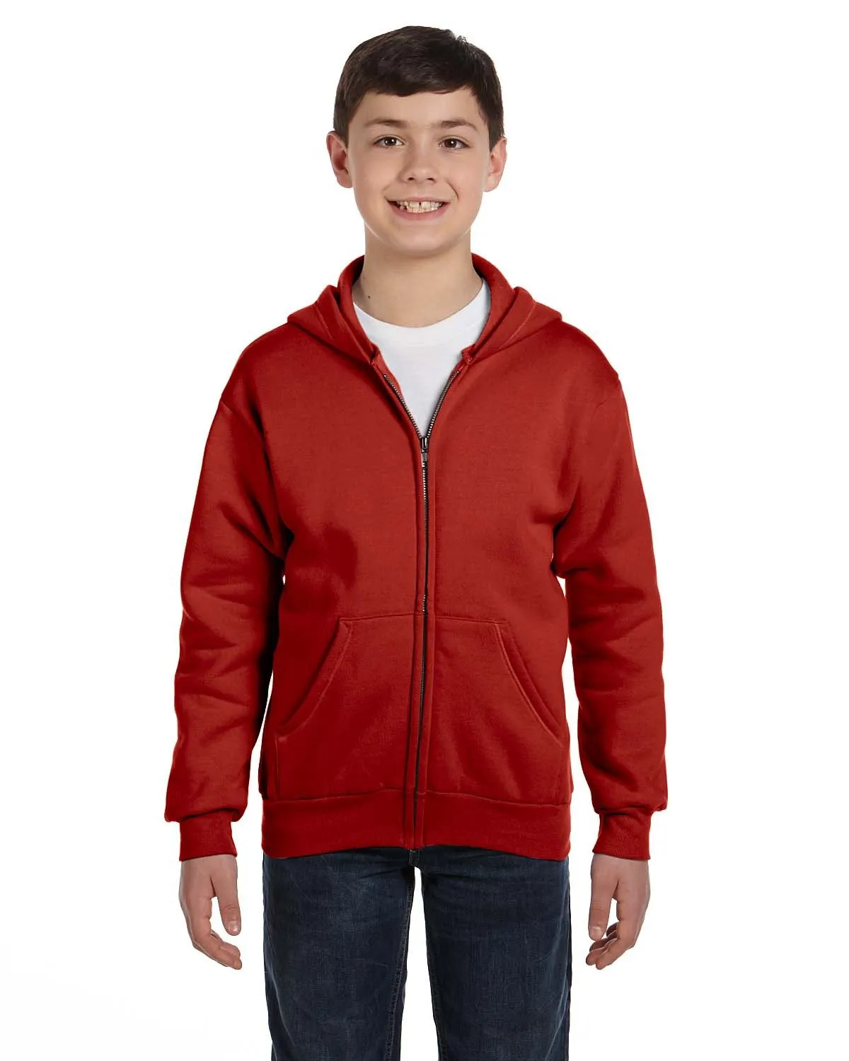 Hanes P480 Youth EcoSmart 50/50 Full-Zip Hooded Sweatshirt