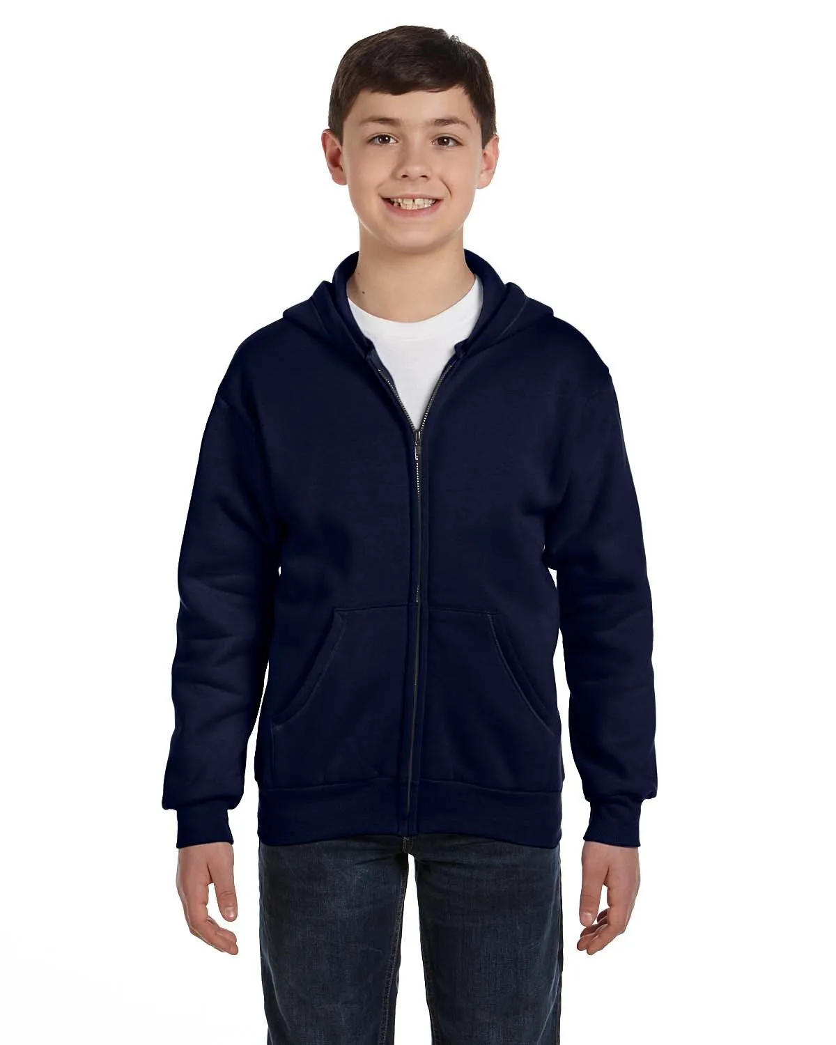 Hanes P480 Youth EcoSmart 50/50 Full-Zip Hooded Sweatshirt