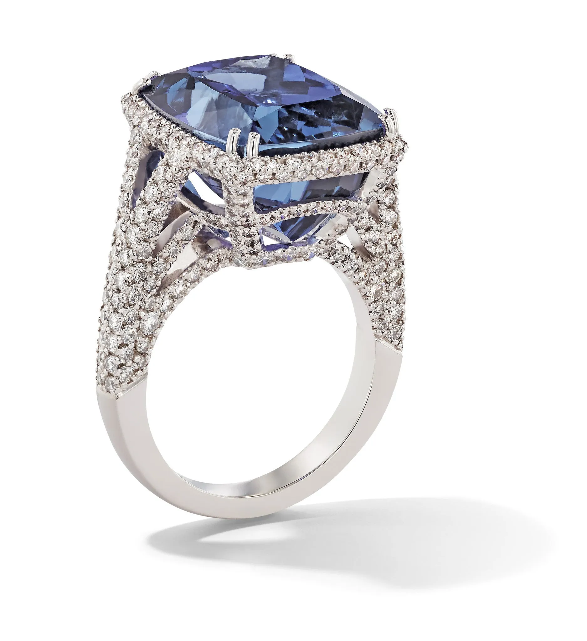Hans D. Krieger Jewellery Hans D. Kreiger 18ct White Gold 17.93ct Tanzanite 1.85ct Diamond Emerald Cut Ring