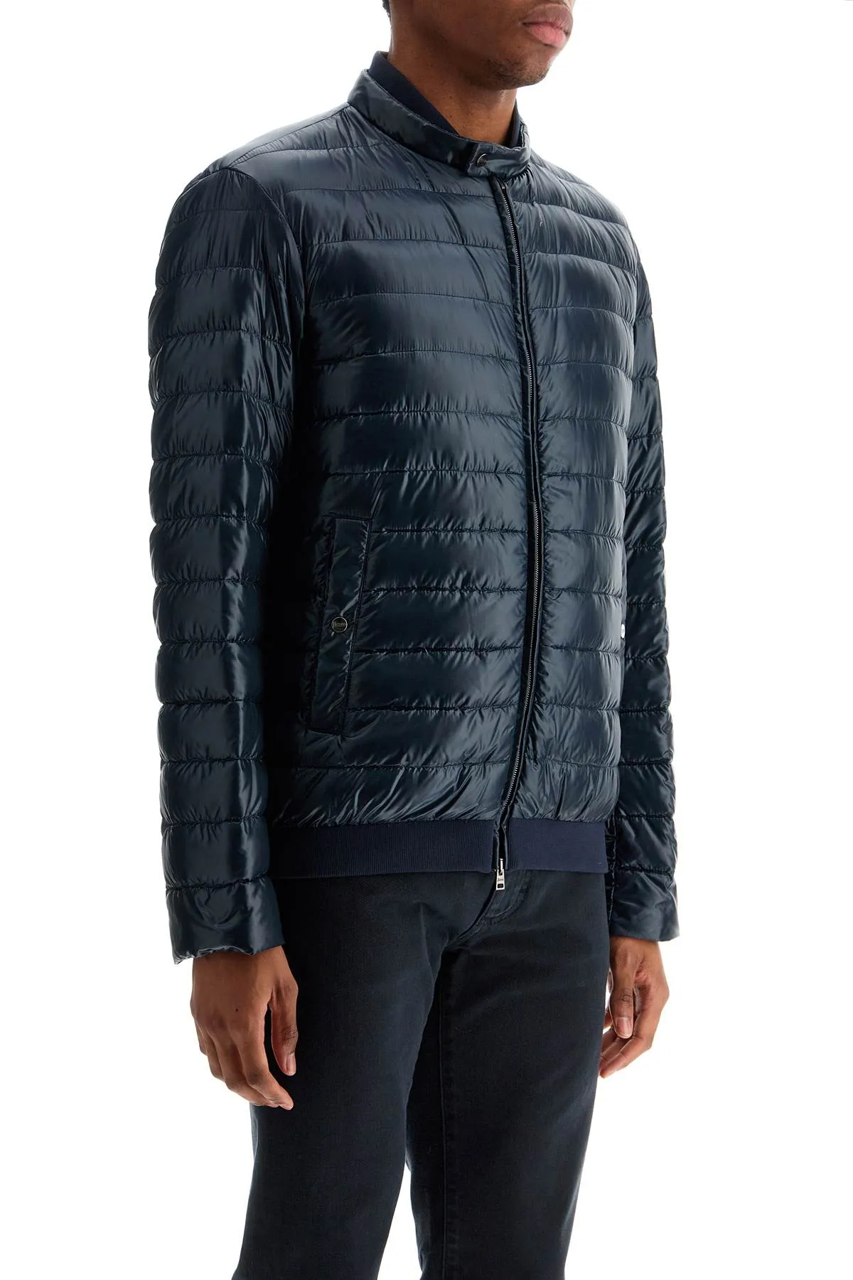 Herno Men's  blue weight Quilted Nylon Down Jacket With High Collar