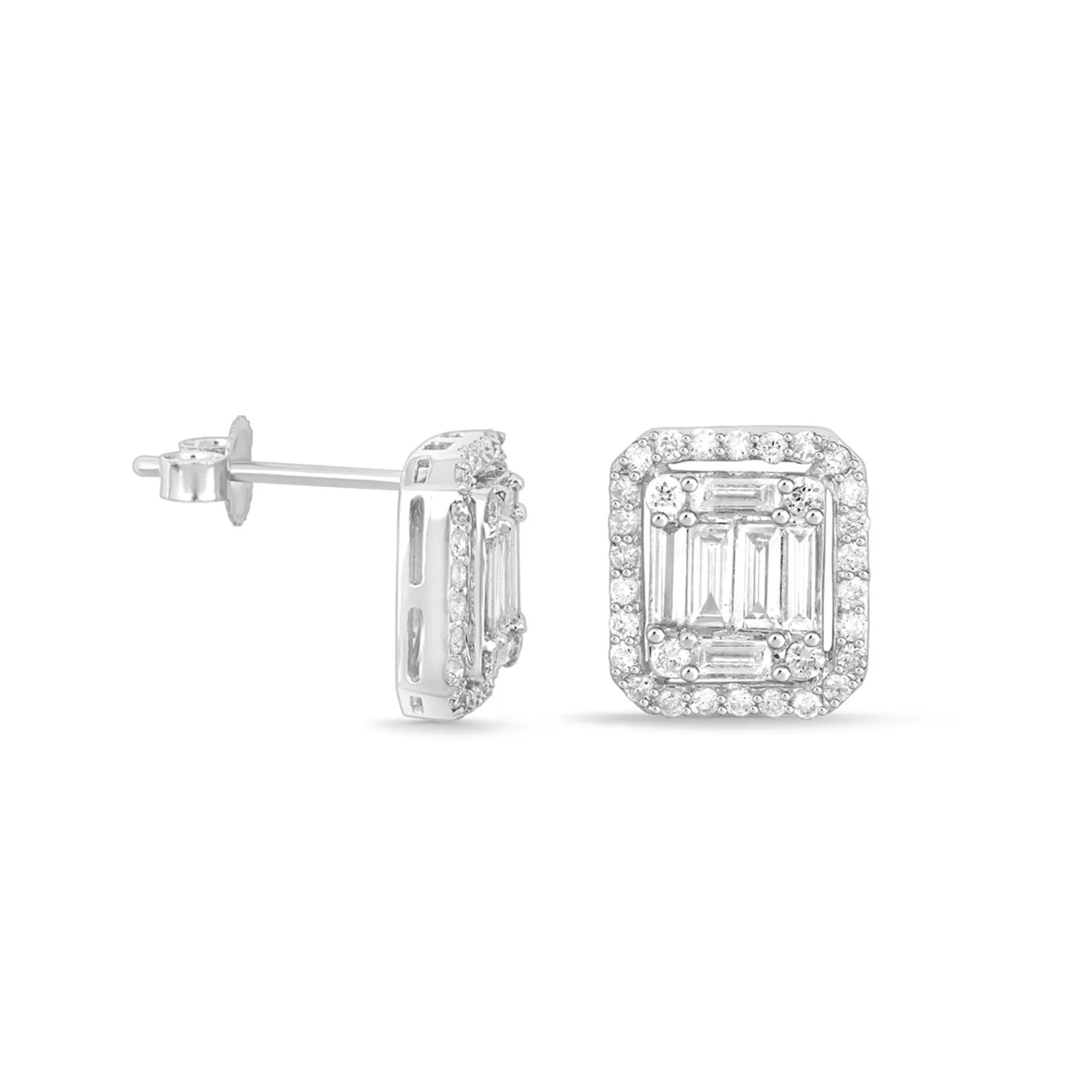 Jumbo Baguette Diamond Halo Stud Earrings 18k