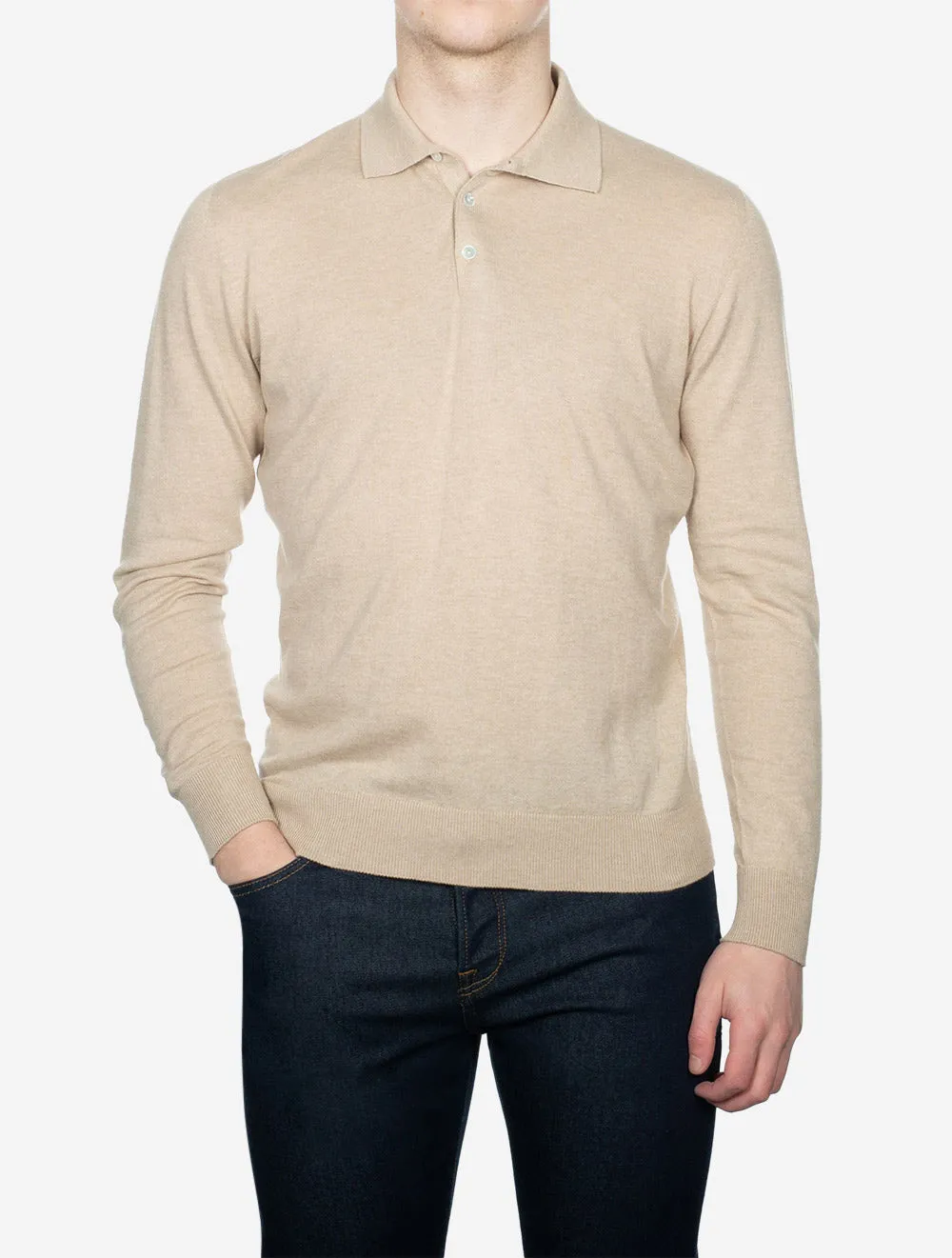 Knit Long Sleeve Polo Sand