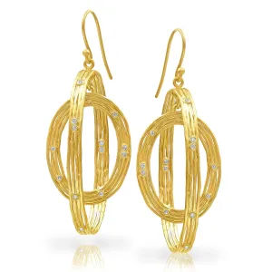 Kothari White Diamond Ripple Double Hoop Drop Earrings