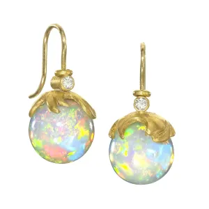 Lilly Fitzgerald Exceptional Hand-Carved Ethiopian Opal White Diamond Earrings