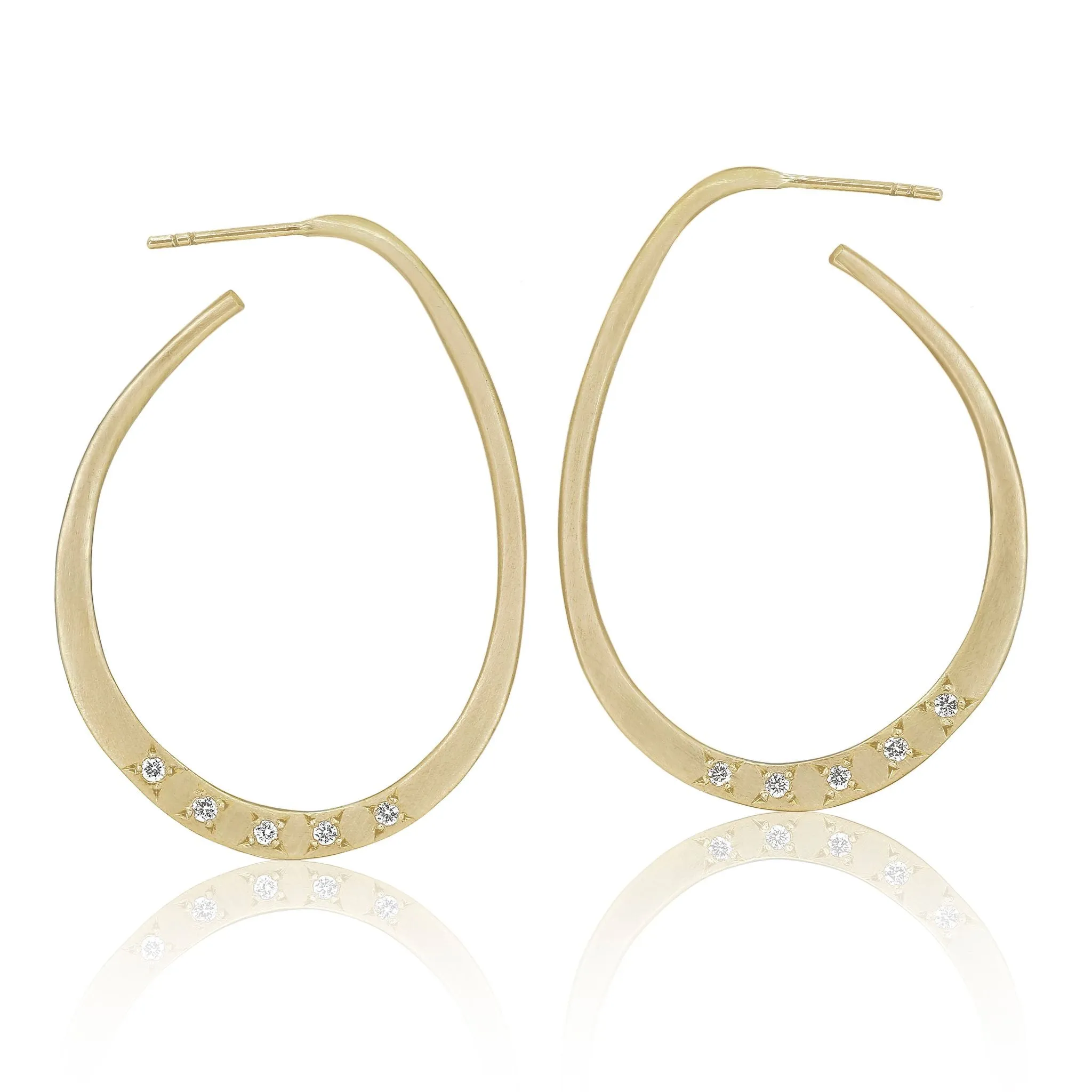 Lisa Ziff Tear Drop Diamond Uccello Gold Hoop Earrings
