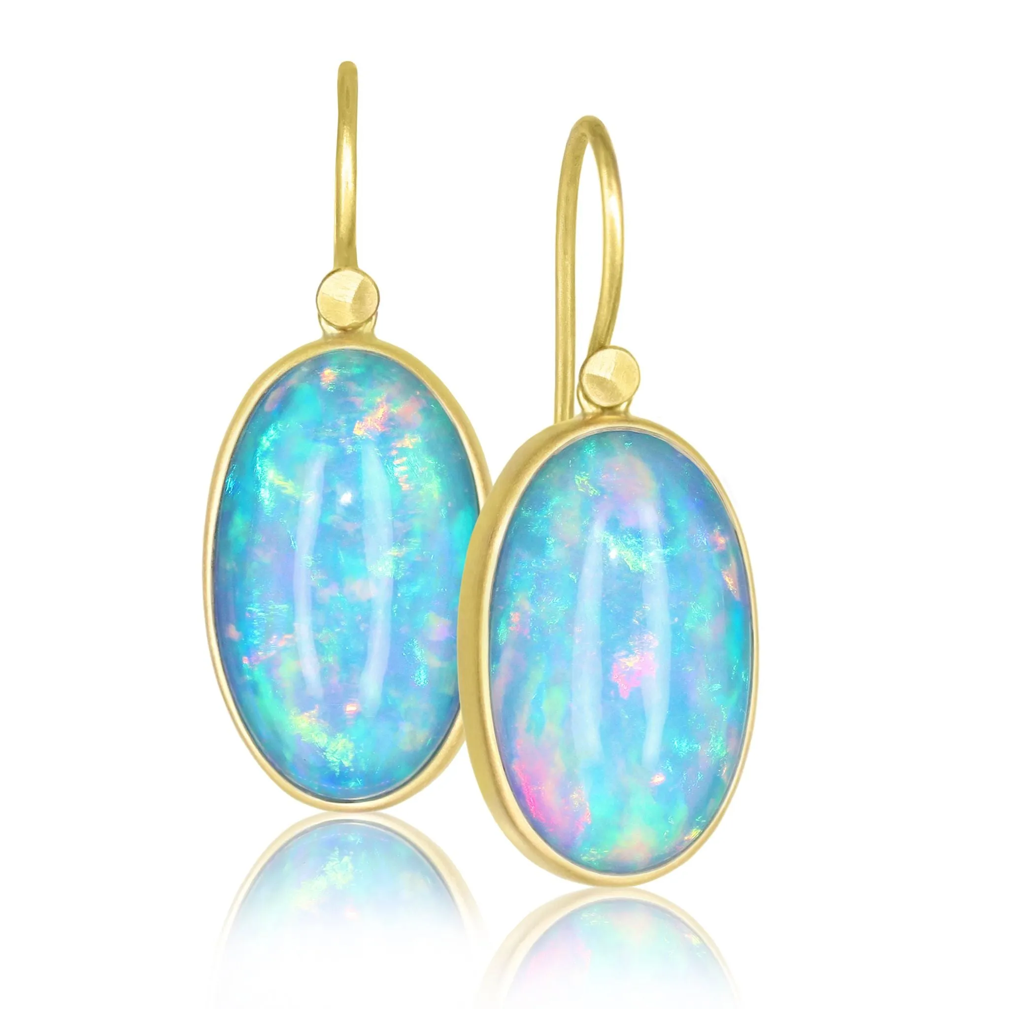 Lola Brooks Fire Ethiopian Opal Oval Cabochon Dangle Drop Earrings