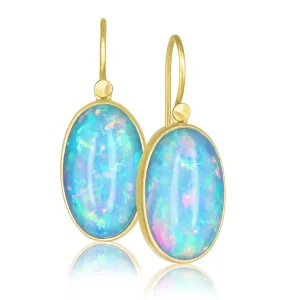 Lola Brooks Fire Ethiopian Opal Oval Cabochon Dangle Drop Earrings