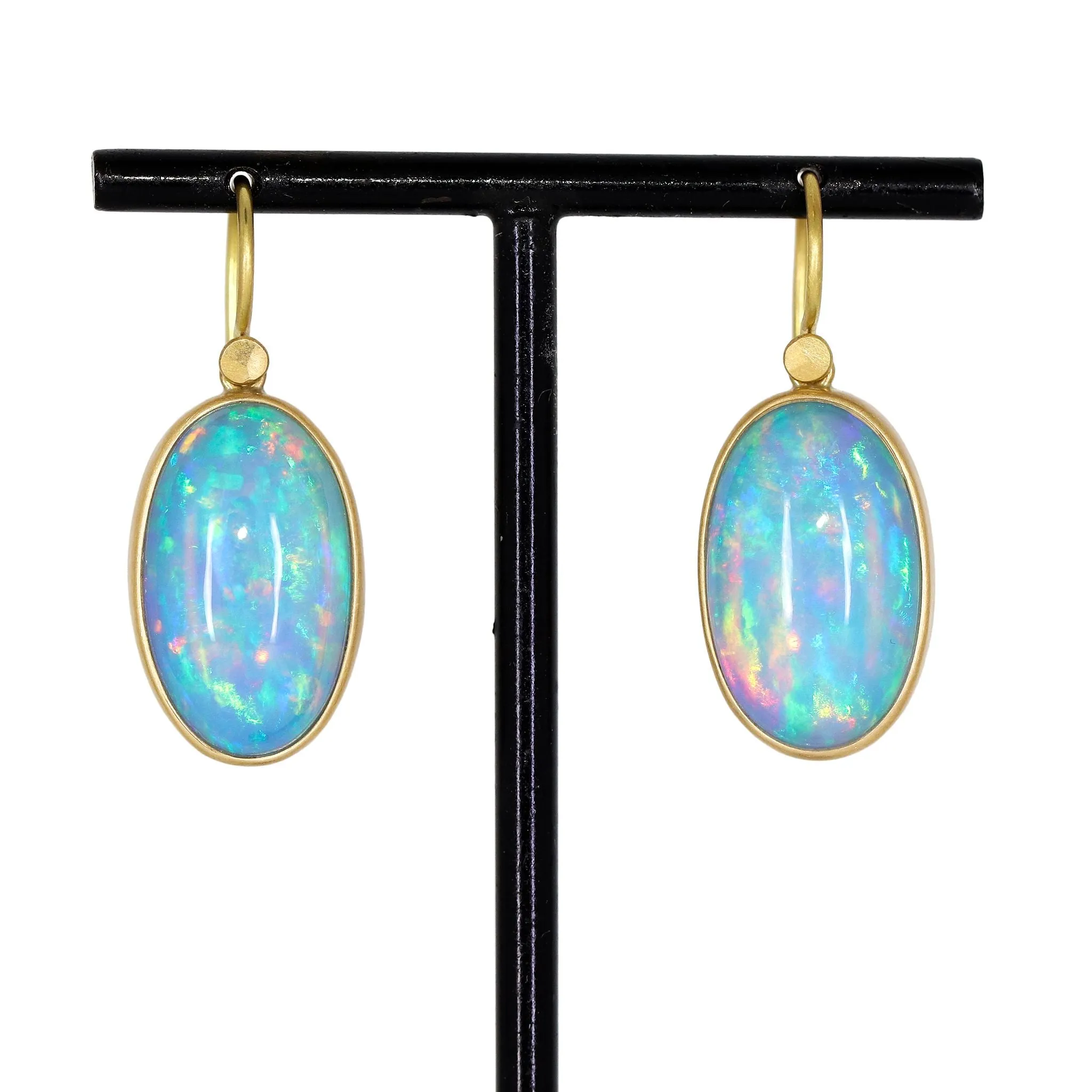 Lola Brooks Fire Ethiopian Opal Oval Cabochon Dangle Drop Earrings